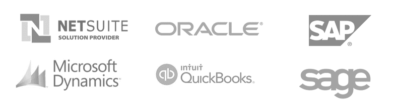 Examples of business systems integrations: Netsuite, Oracle, SAP, Quickbooks, Sage, Microsoft Dynamics