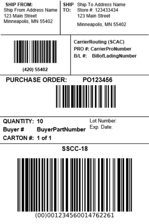 UCC 128 label example from SPS Commerce