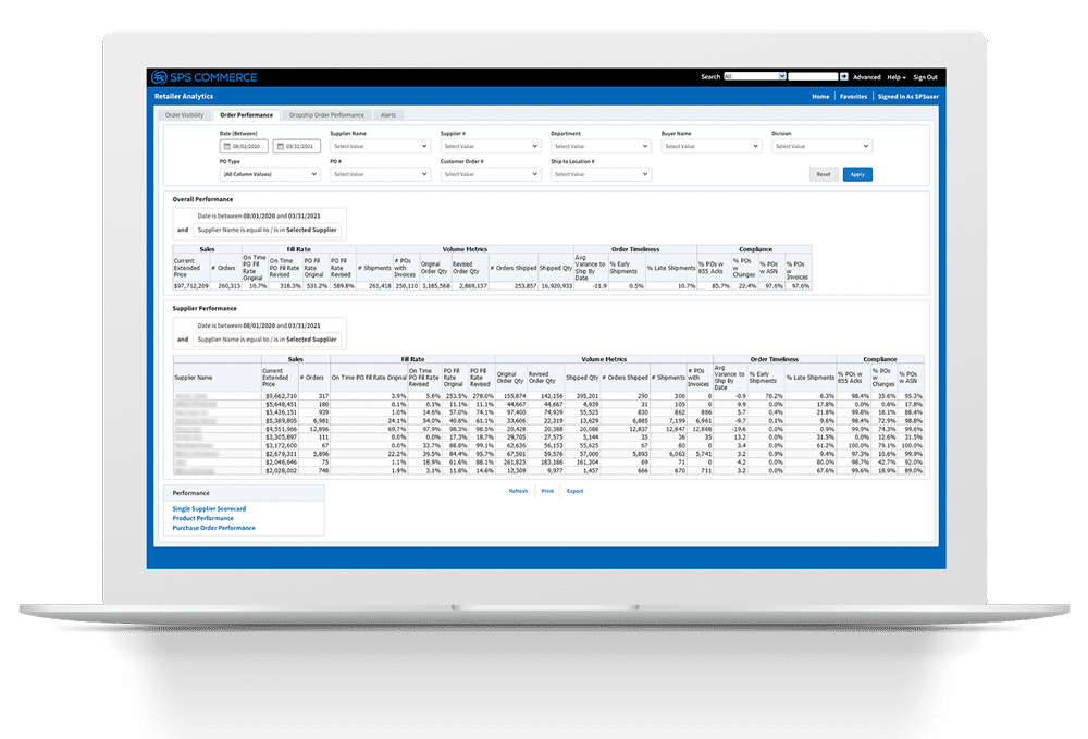 Retailer Analytics Order Visibility Screenshot